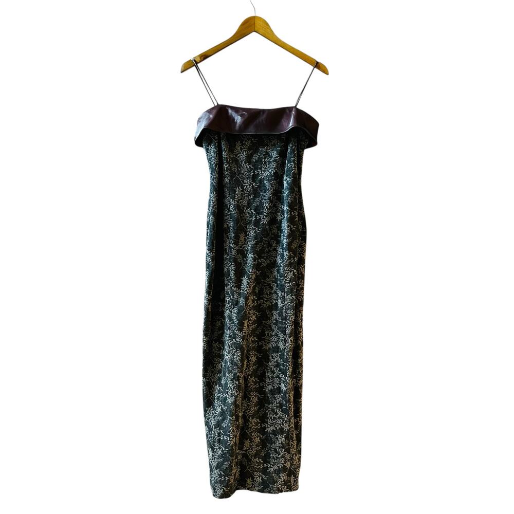 Alex Evenings Gray Floral Spagetti Strap Maxi Dress Size 4